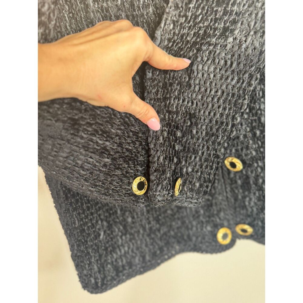 Vintage Estelle L Textured Jacket Black Gold Button Cardigan Blazer 80s Luxe - Picture 5 of 8